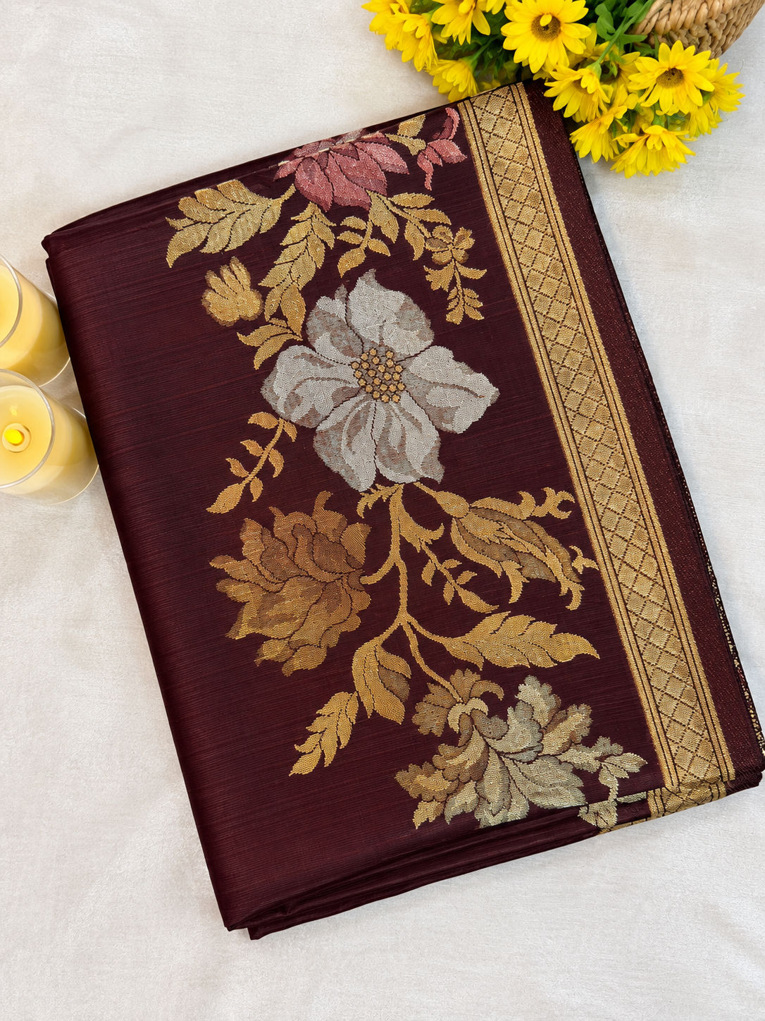 Viscose Meena Saree – Chocolate Brown