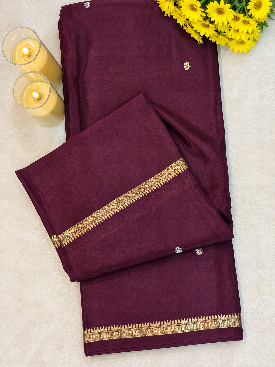 Viscose Crape Butta Saree – Wine