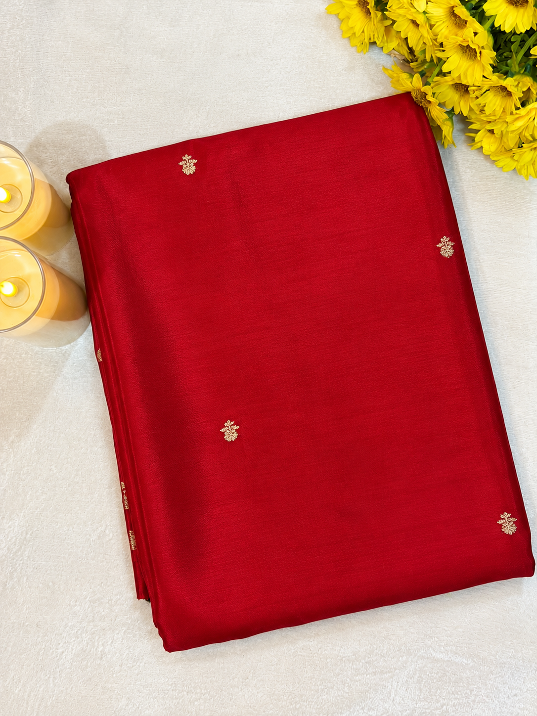 Viscose Crape Butta Saree – Ruby Red