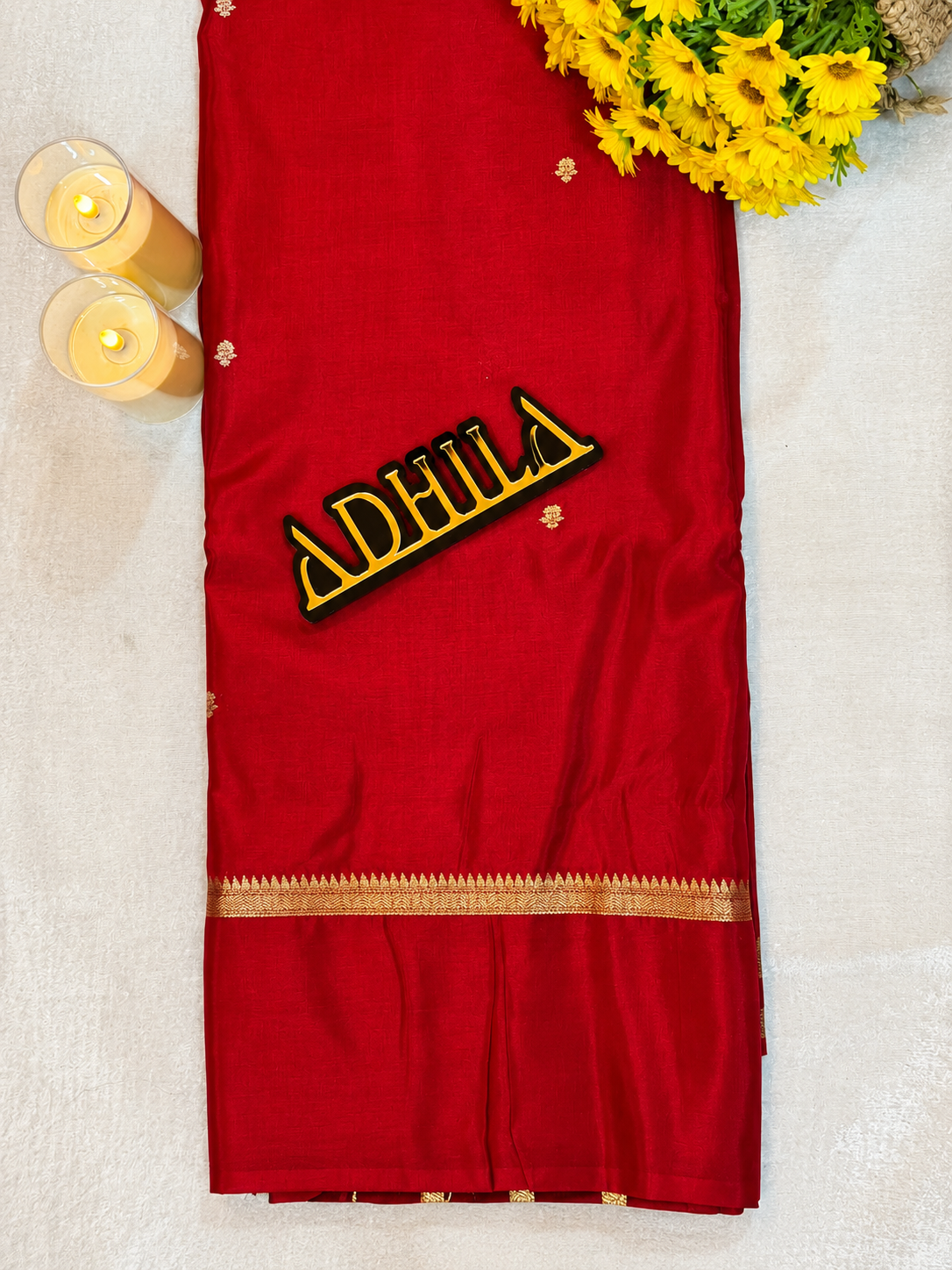 Viscose Crape Butta Saree – Ruby Red