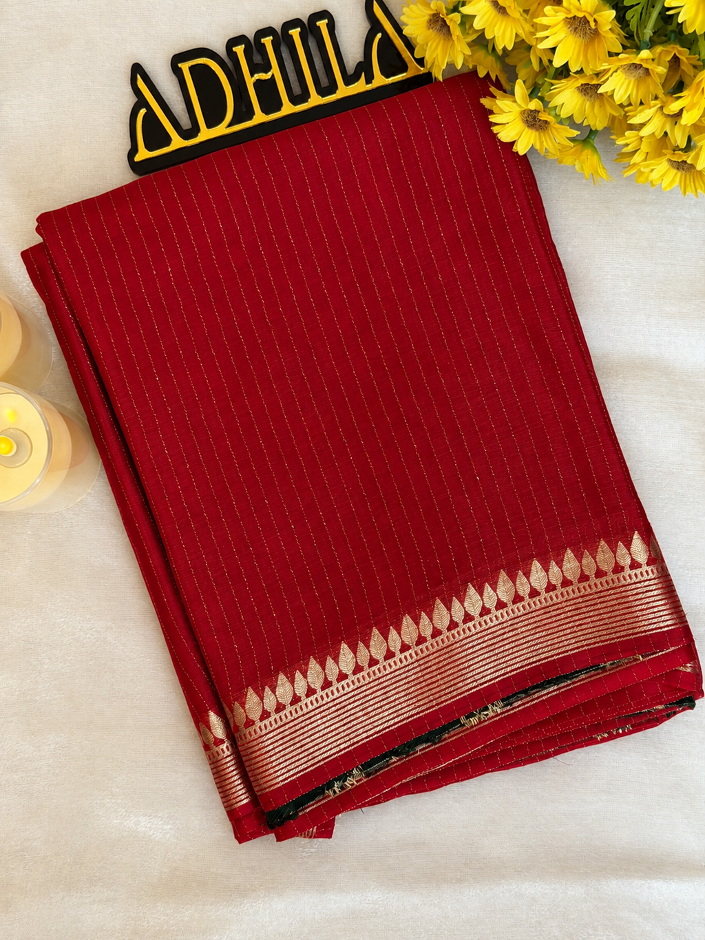Viscose Crape Butta Saree Ruby Red – front view