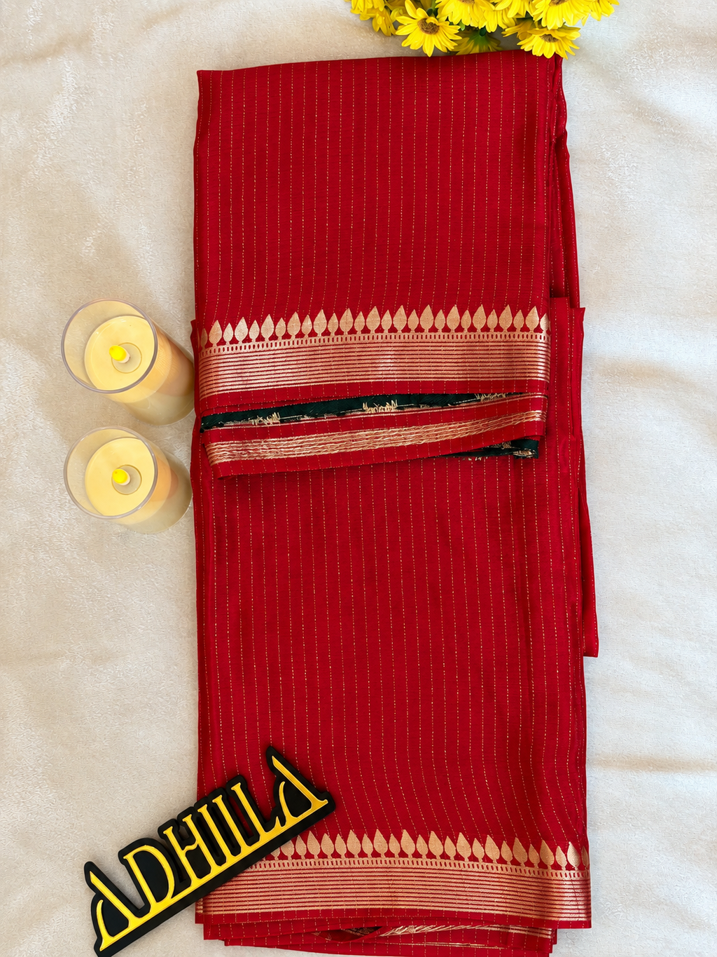 Viscose Crape Butta Saree Ruby Red – border detail