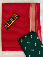 Viscose Crape Butta Saree Ruby Red – with deep green blouse