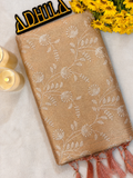 Terracotta Orange Floral Tissue Saree – folded view showing floral Jaal work and coordinated tassels