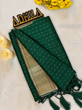 Emerald Green Dola H/O Slub Saree with Chex Satin Border and tassel detailing