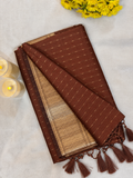 Rich Brown Dola H/O Slub Saree with Chex Satin Border and tassel detailing