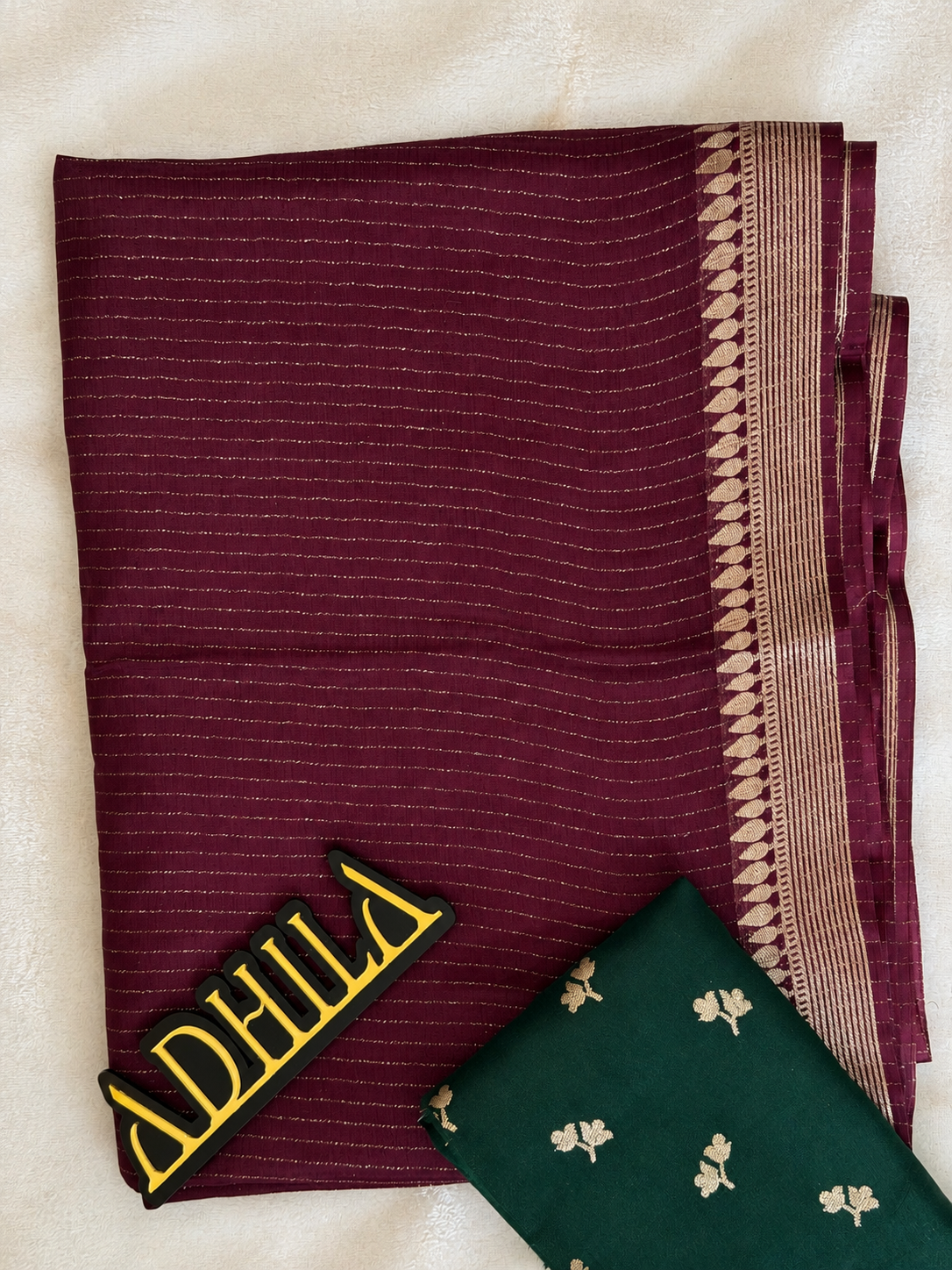 Viscose Cherry Silk Saree Rich Plum – with deep green blouse
