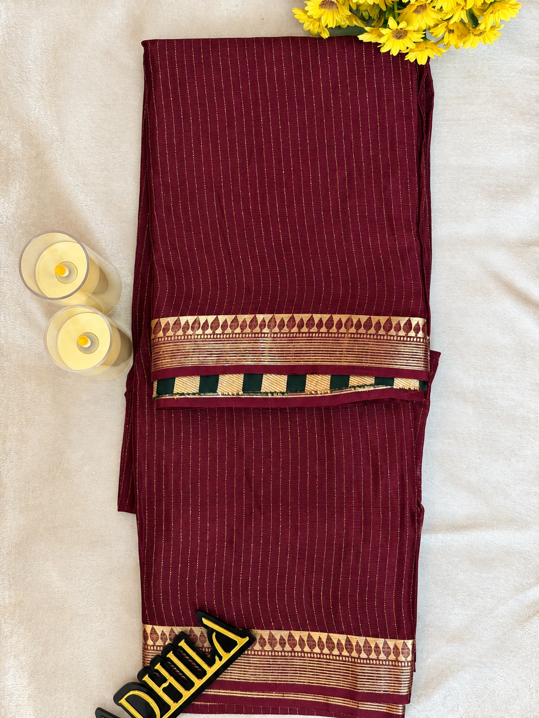 Viscose Cherry Silk Saree Rich Plum – border detail