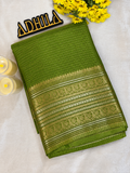 Viscose Mangalgiri Saree Olive Green – folded view showing zari check body and woven border