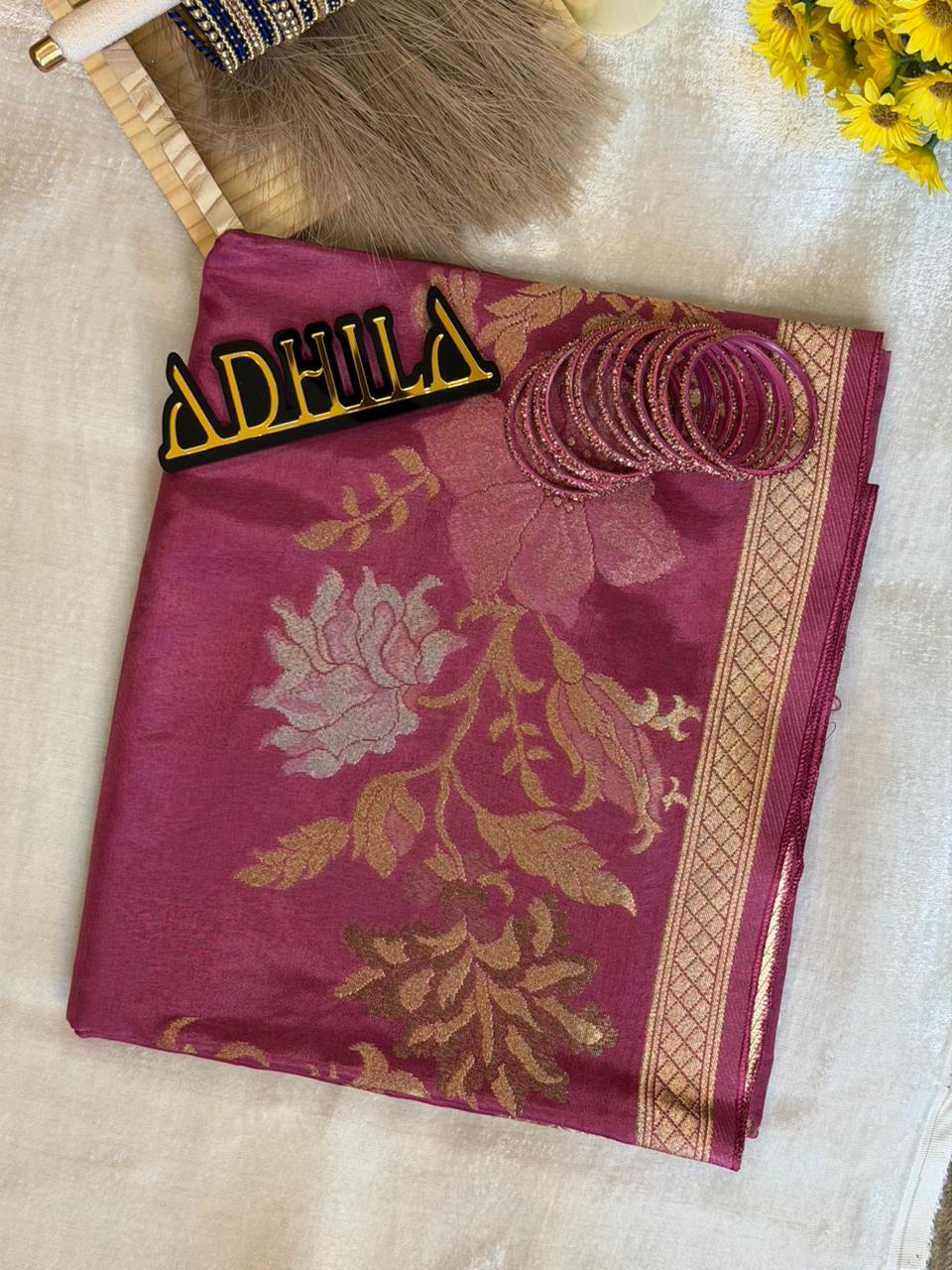 Viscose Meena Saree – Rose Pink
